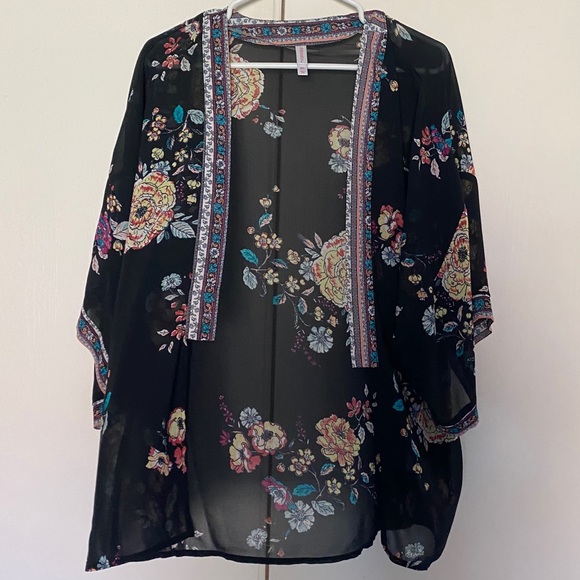 Xhilaration Tops - Black Floral Sheer Cardigan